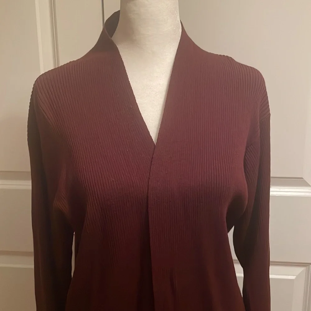 Eileen Fisher Ribbed Wool Cardigan in Chestnut. Size L. Gently Worn.